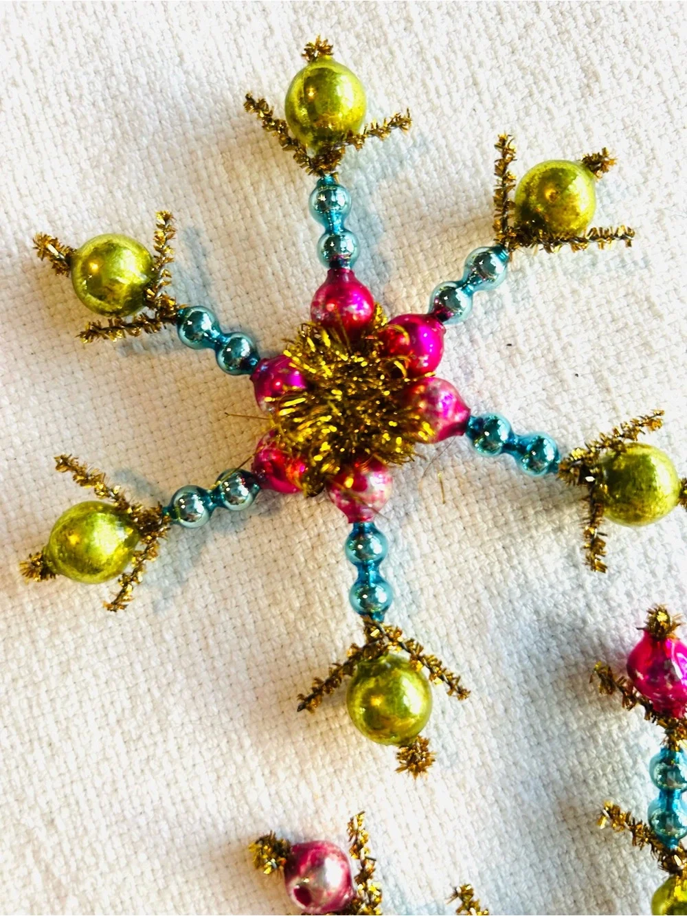 Vintage repurposed mercury, glass bead flowers holiday Christmas ornaments